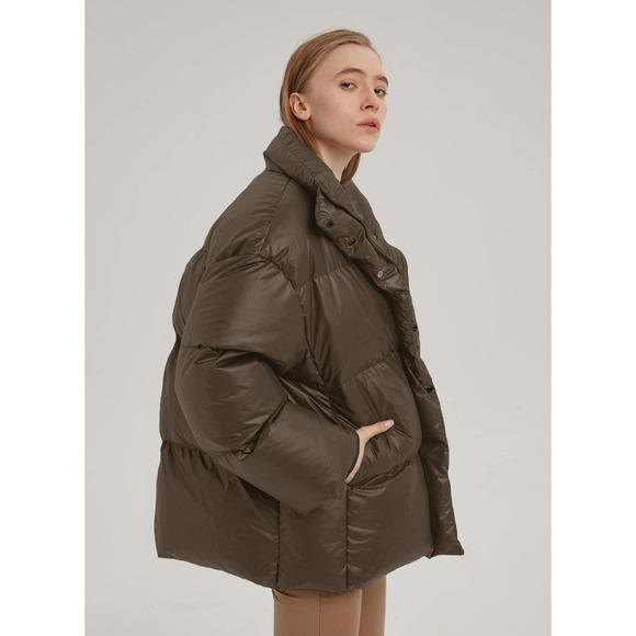 Lit Activewear New High Collar Oversize Loose Down Jacket in Brown Women Size M - Picture 1 of 16